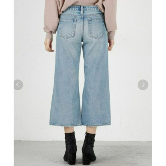 Moussy Cropped Flare Blue Light Wash Cropped Straight Leg Raw Hem Jeans 24 - Picture 2 of 12